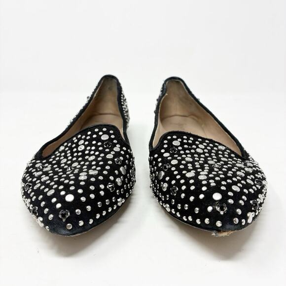 Jean Michael Cazabat Vanity Black Studded and Jeweled Point Toe Flats 38.5 (8.5) - Picture 3 of 7